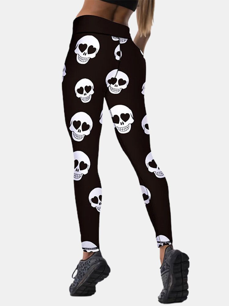 Sport Damen Halloween Skeleton Print High Waist Hip Lifting Sporthose