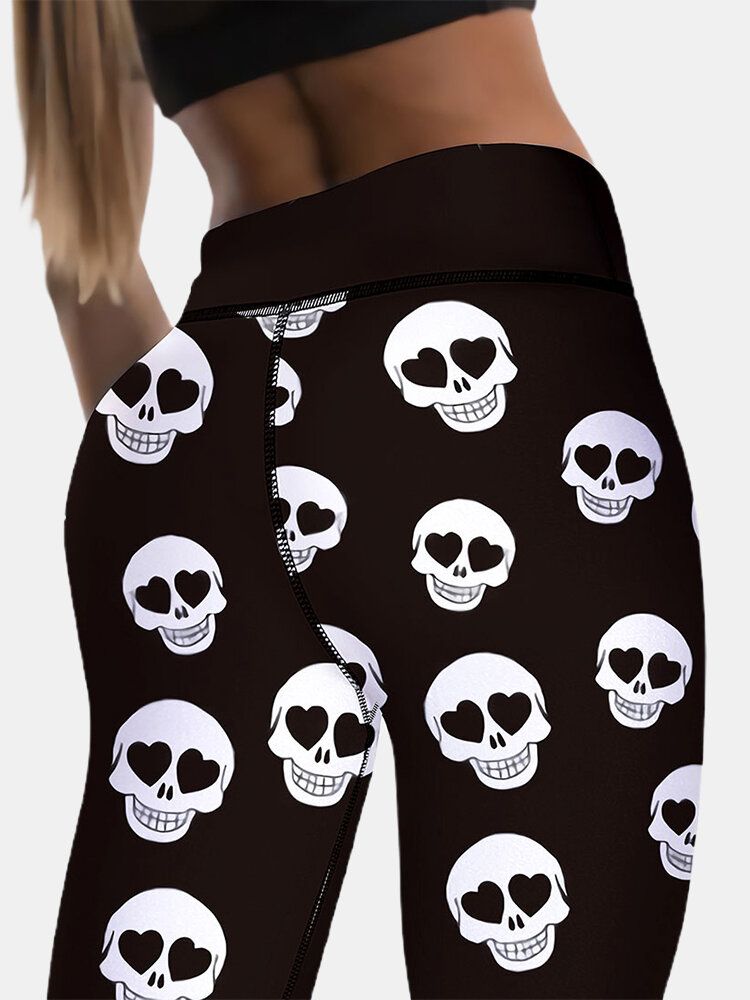 Sport Damen Halloween Skeleton Print High Waist Hip Lifting Sporthose