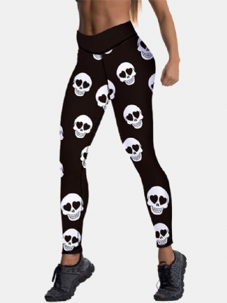 Sport Damen Halloween Skeleton Print High Waist Hip Lifting Sporthose