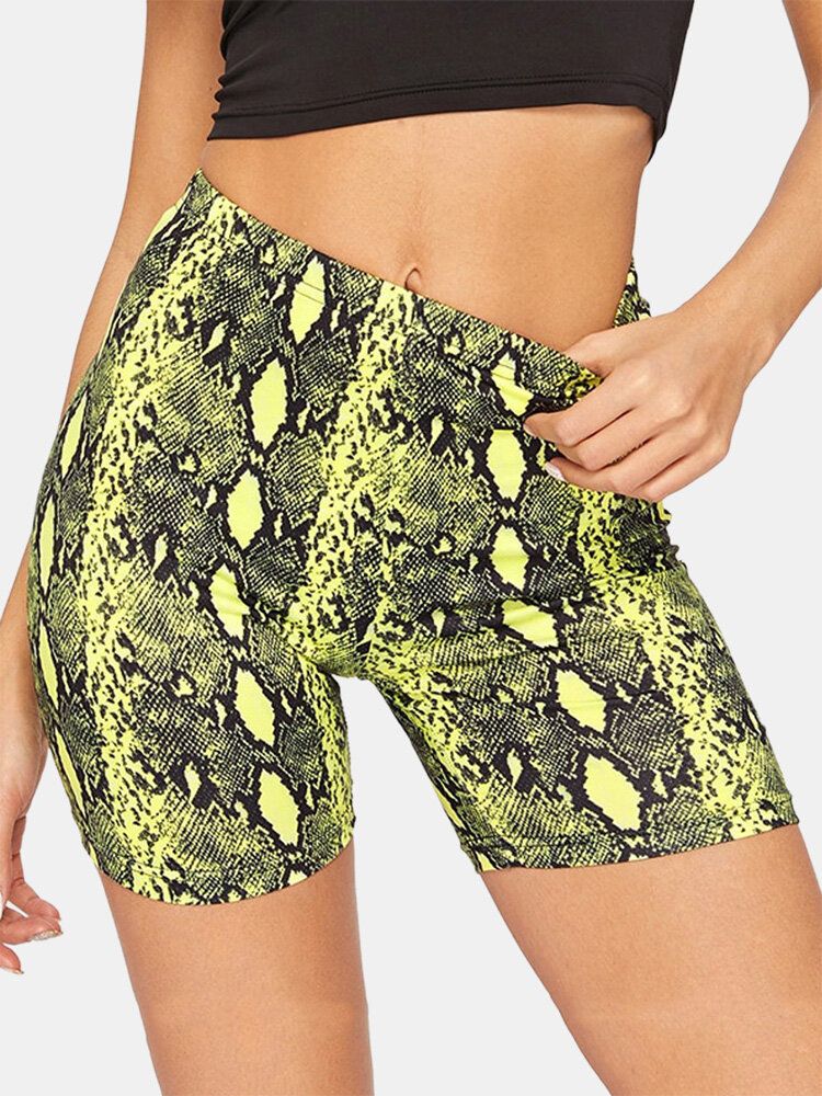 Sport Damen Yoga-shorts Mit Hoher Taille Und Skake-skin-print