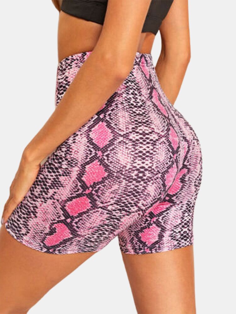 Sport Damen Yoga-shorts Mit Hoher Taille Und Skake-skin-print