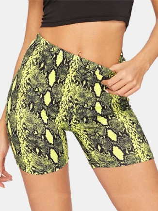 Sport Damen Yoga-shorts Mit Hoher Taille Und Skake-skin-print