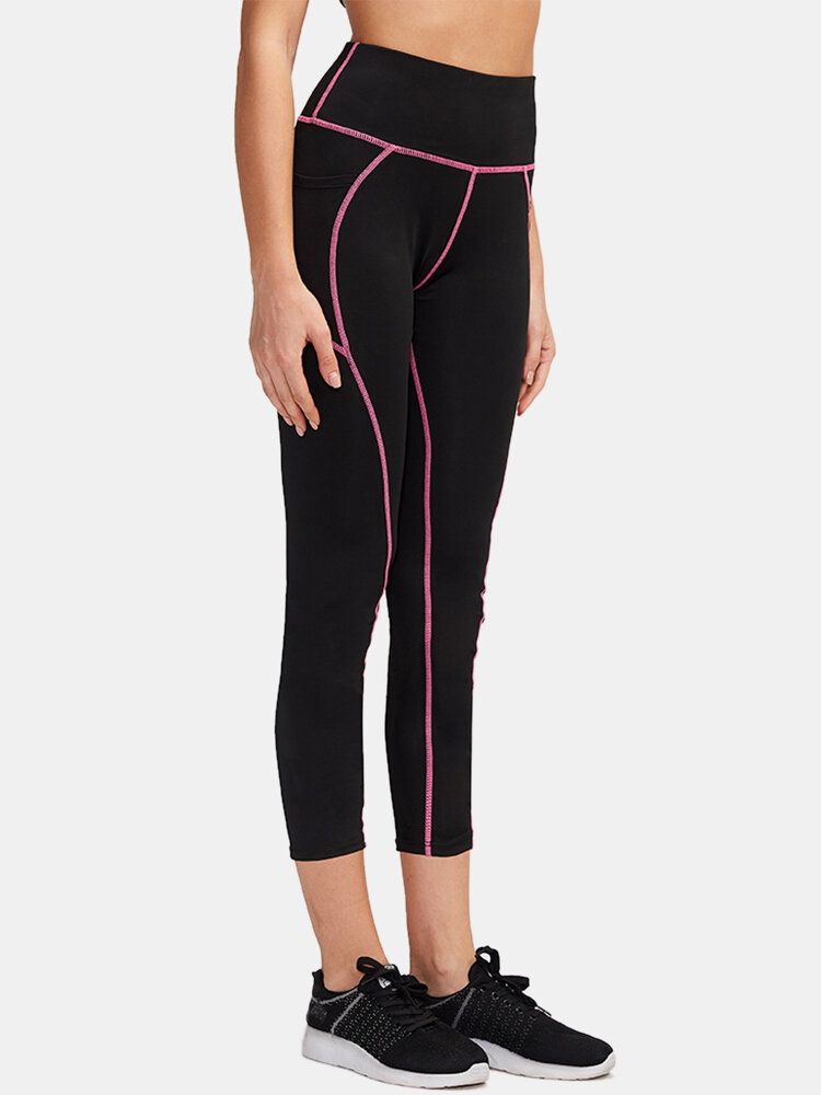 Sport Frauen Feuchtigkeitsableitende Schlanke Schwarze Hose Mit Hoher Taille Und Tasche