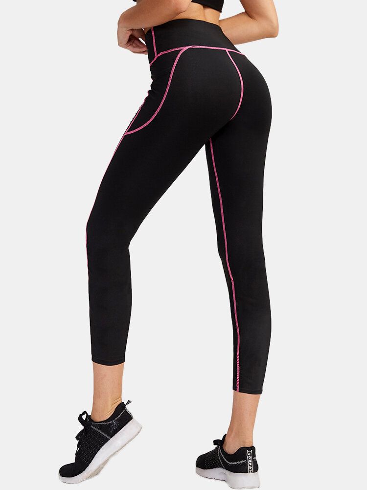 Sport Frauen Feuchtigkeitsableitende Schlanke Schwarze Hose Mit Hoher Taille Und Tasche