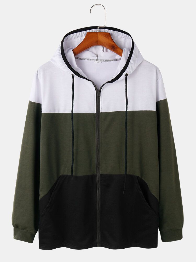 Sportliche Patchwork-hoodie-jacke Mit Taschen Und Reißverschluss Für Herren