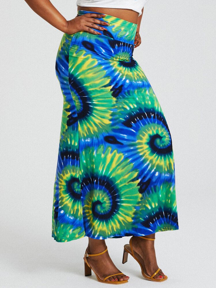 Bohemia Tie Dye Print Gesäß Mit Hoher Taille Figurbetonter Langer Rock