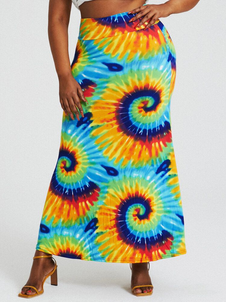 Bohemia Tie Dye Print Gesäß Mit Hoher Taille Figurbetonter Langer Rock