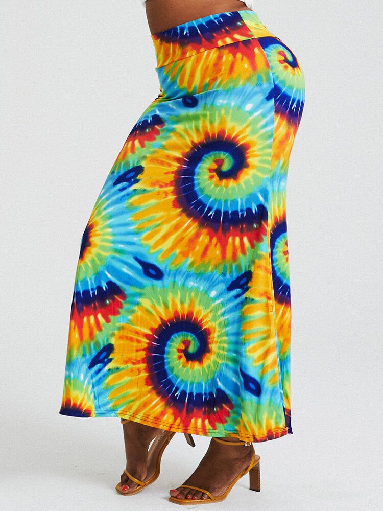 Bohemia Tie Dye Print Gesäß Mit Hoher Taille Figurbetonter Langer Rock