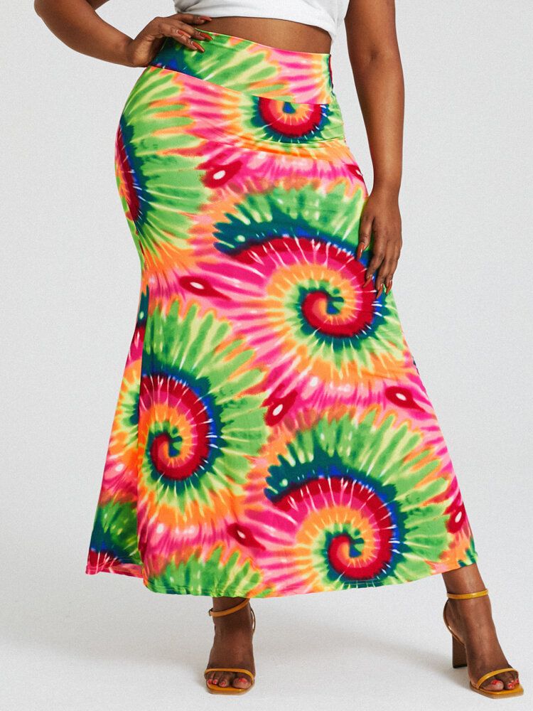 Bohemia Tie Dye Print Gesäß Mit Hoher Taille Figurbetonter Langer Rock