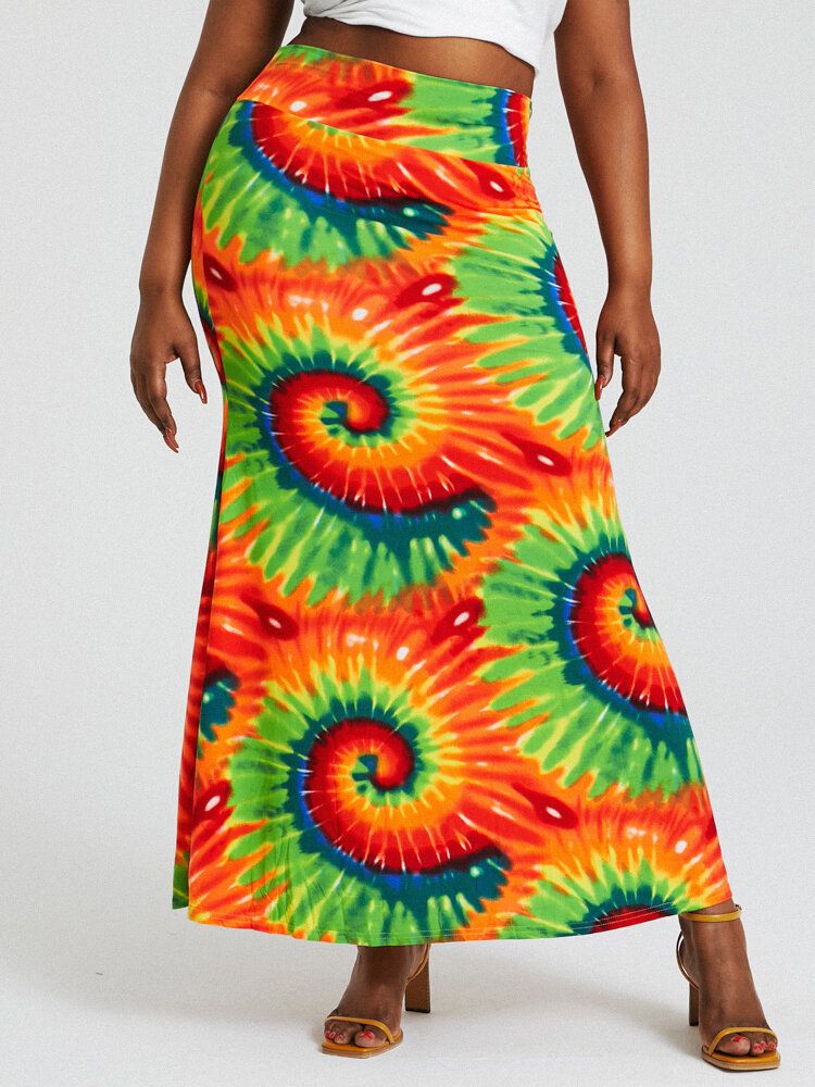 Bohemia Tie Dye Print Gesäß Mit Hoher Taille Figurbetonter Langer Rock