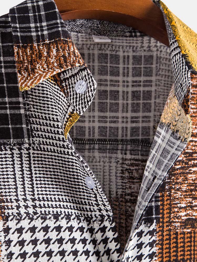 Feiertagskariertes Houndstooth-patchworkhemd Mit Farbblock Für Herren