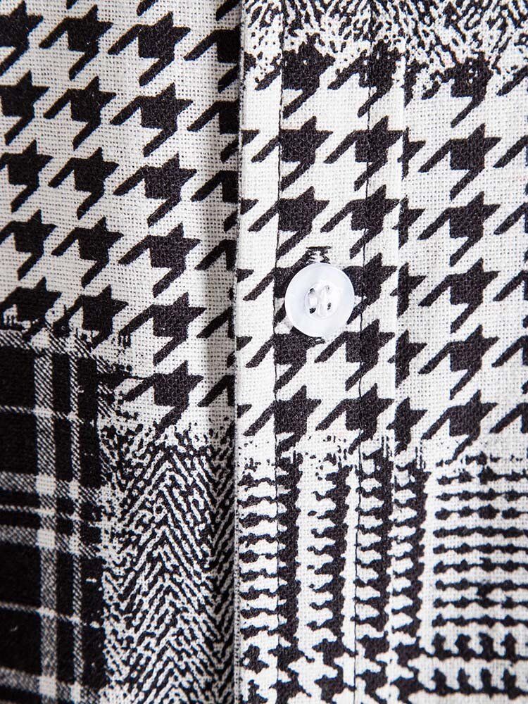 Feiertagskariertes Houndstooth-patchworkhemd Mit Farbblock Für Herren