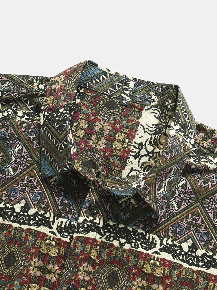 Freizeithemden Mit Tribal-print Patchwork-revers Knöpfen Am Saum