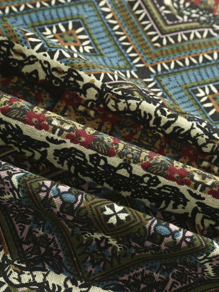 Freizeithemden Mit Tribal-print Patchwork-revers Knöpfen Am Saum