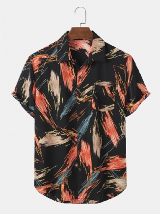 Herren All Over Brush Print Button Up Holiday Kurzarmhemden