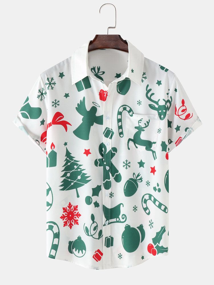 Herren All Over Christmas Element Print Button Up Short Sleeve Shirts