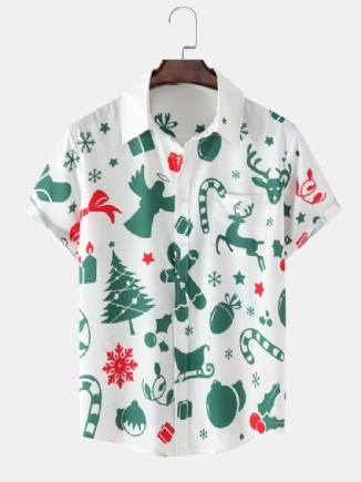 Herren All Over Christmas Element Print Button Up Short Sleeve Shirts