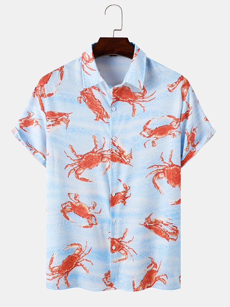 Herren Allover Crabs Print Kurzarm All Matched Skin Friendly Shirts