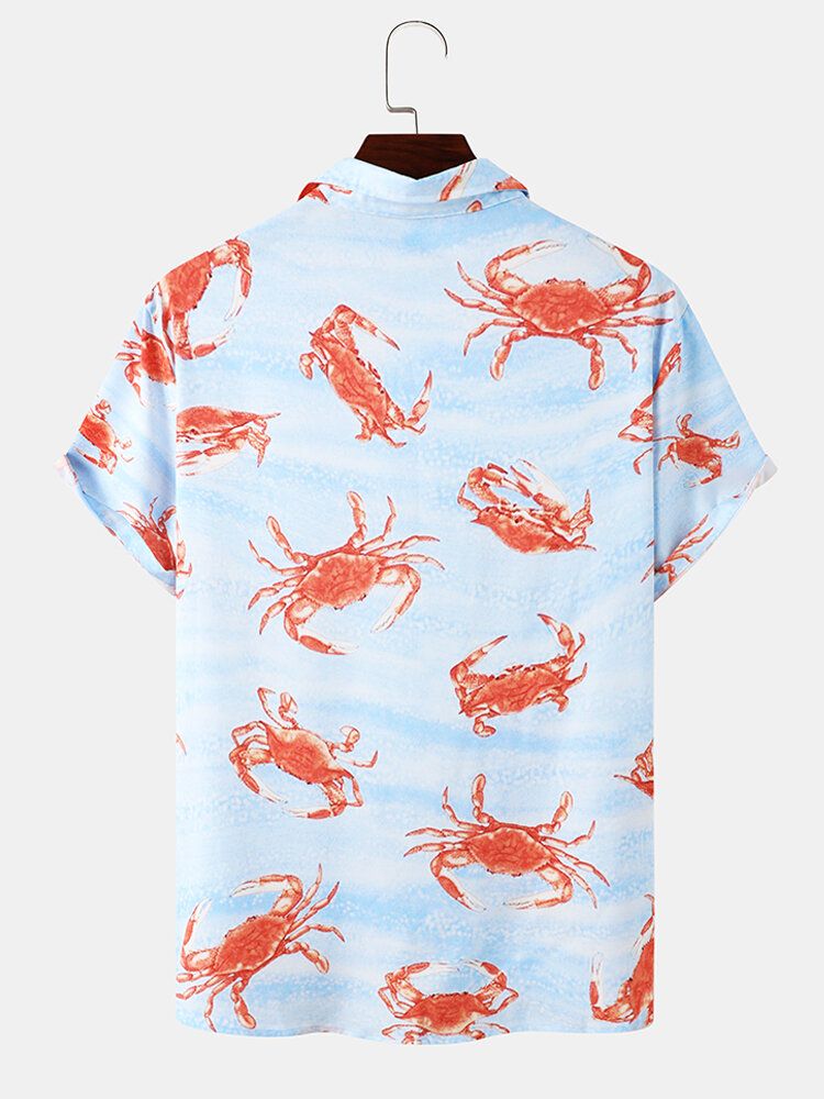 Herren Allover Crabs Print Kurzarm All Matched Skin Friendly Shirts