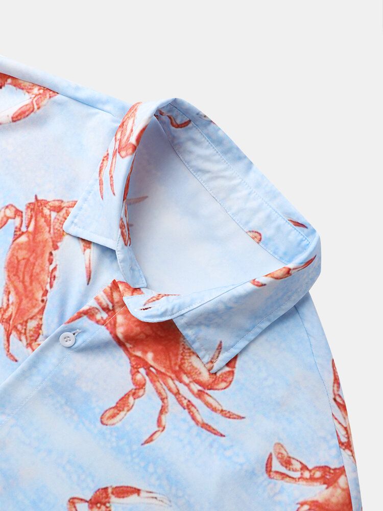 Herren Allover Crabs Print Kurzarm All Matched Skin Friendly Shirts