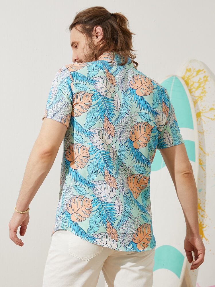 Herren Allover Tropical Plants Cartoon Beachwear Revers Hawaii Style Shirts