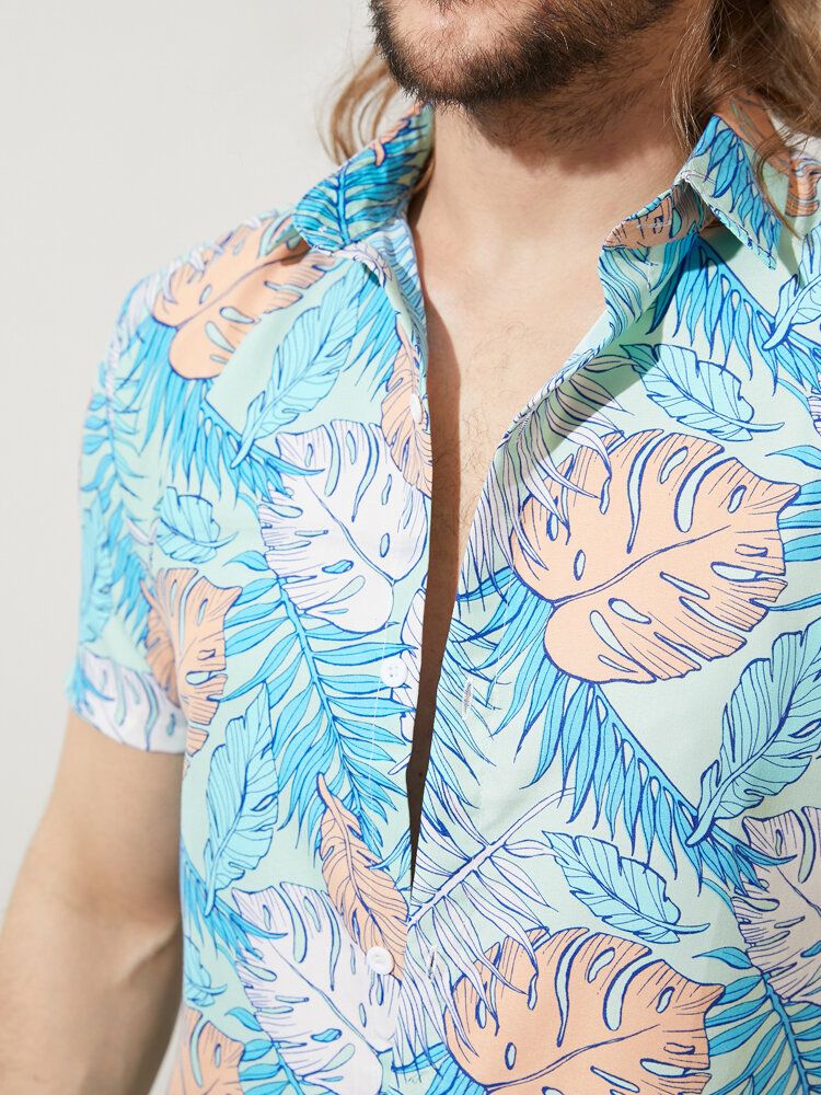 Herren Allover Tropical Plants Cartoon Beachwear Revers Hawaii Style Shirts