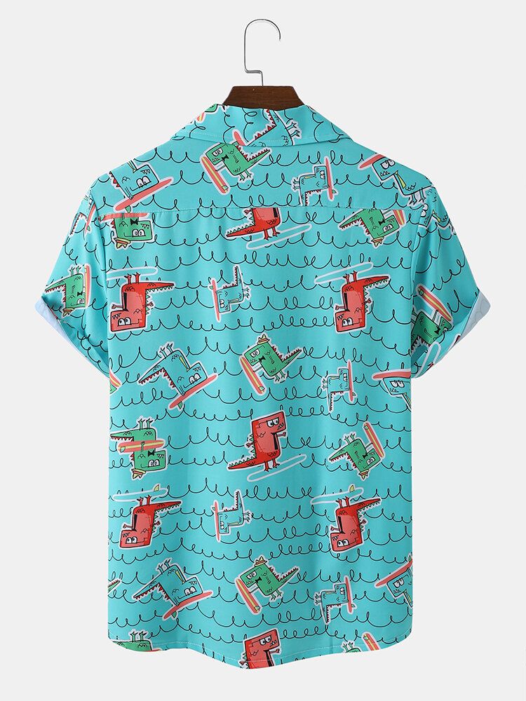 Herren Bademode Mit Lustigem Dinosaurier-print Eis-seide Bequeme Reverskragen-hemden Im Hawaii-stil