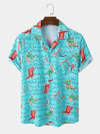 Herren Bademode Mit Lustigem Dinosaurier-print Eis-seide Bequeme Reverskragen-hemden Im Hawaii-stil