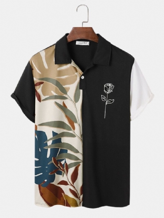 Herren Blumen Pflanzen Print Patchwork Lässige Kurzarm Lässige Golfhemden