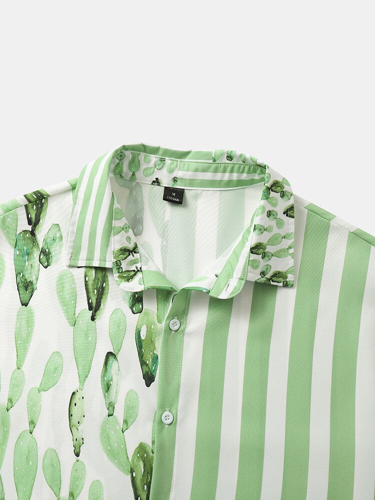 Herren Cactus Stitching Striped Atmungsaktive All Matched Skin Friendly Shirts