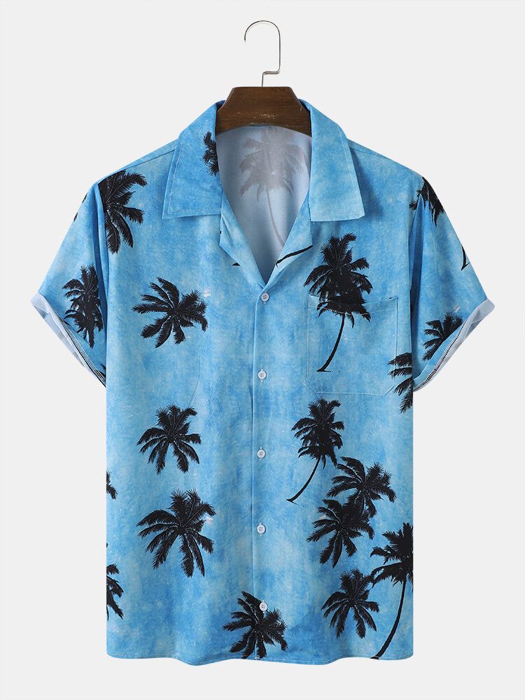 Herren Coconut Tree Hawaii Style Lässige Hautfreundliche All Matched Soft Shirts