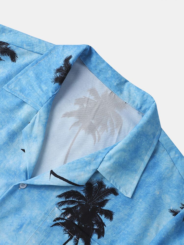 Herren Coconut Tree Hawaii Style Lässige Hautfreundliche All Matched Soft Shirts