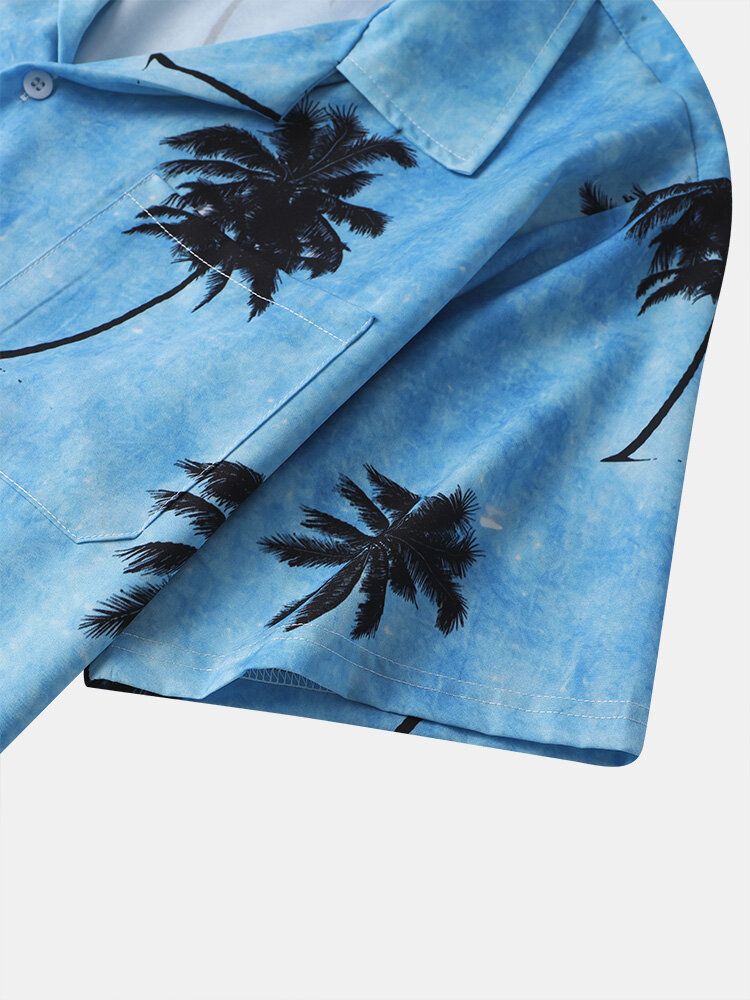 Herren Coconut Tree Hawaii Style Lässige Hautfreundliche All Matched Soft Shirts