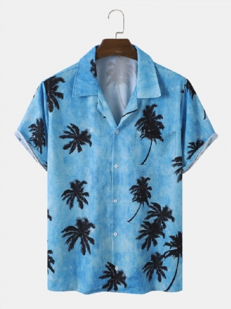 Herren Coconut Tree Hawaii Style Lässige Hautfreundliche All Matched Soft Shirts