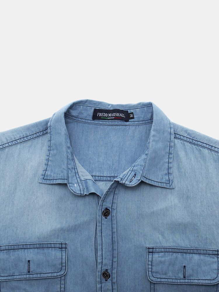 Herren Denim Brusttaschen Button Up Lässige Langarmhemden