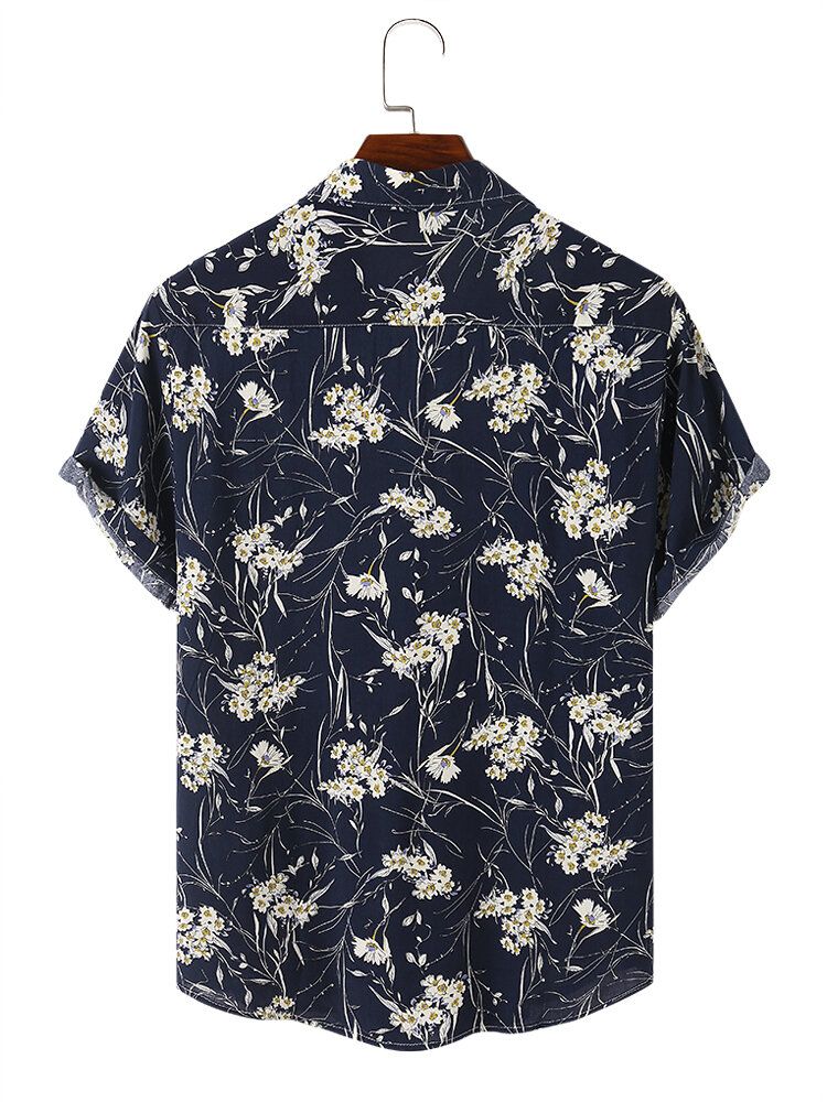 Herren Ditsy Floral Print Retro Style Atmungsaktiv Freizeit Fit Hautfreundliche Shirts