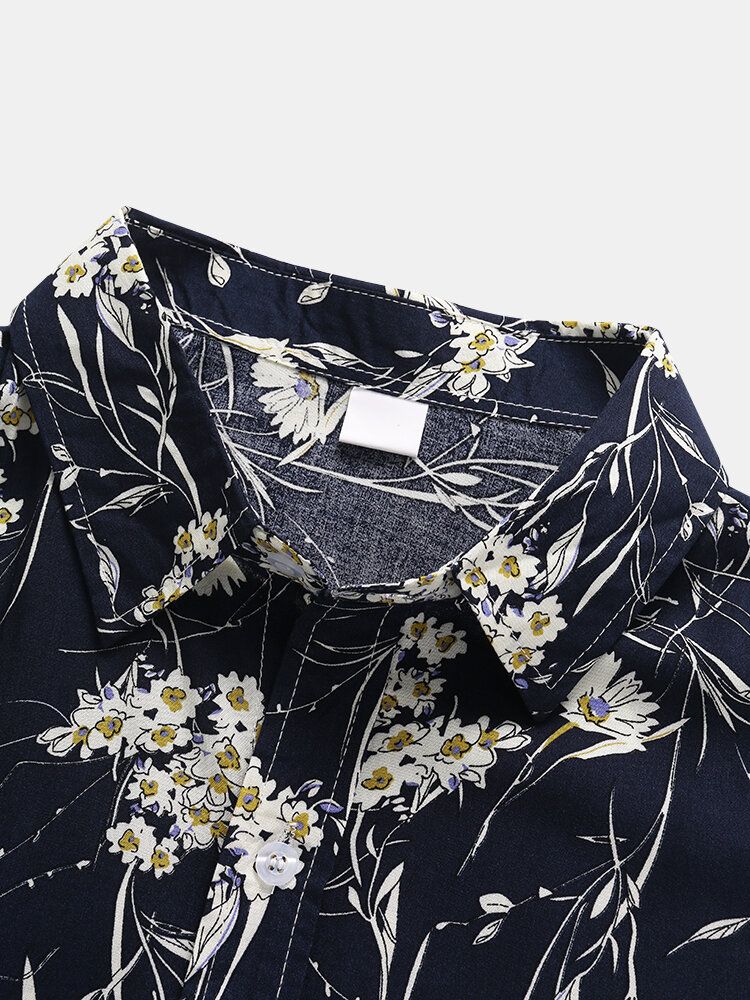 Herren Ditsy Floral Print Retro Style Atmungsaktiv Freizeit Fit Hautfreundliche Shirts