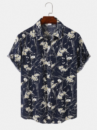 Herren Ditsy Floral Print Retro Style Atmungsaktiv Freizeit Fit Hautfreundliche Shirts