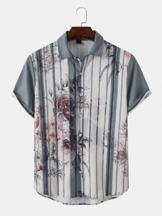 Herren Floral Gestreifte Grafik Weiche All Matched Skin Friendly Shirts