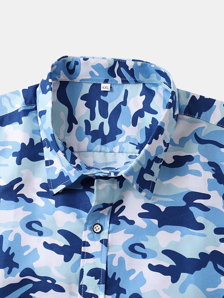 Herren Freizeithemden Mit Camouflage-muster Geknöpftem Saum Und Revers