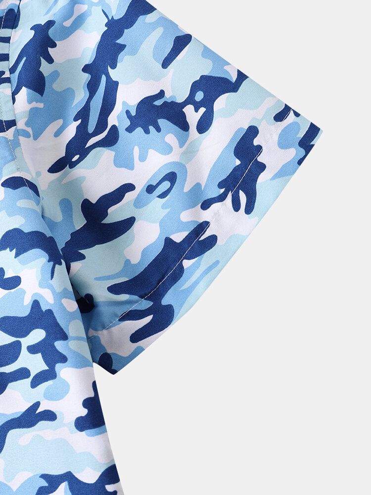 Herren Freizeithemden Mit Camouflage-muster Geknöpftem Saum Und Revers