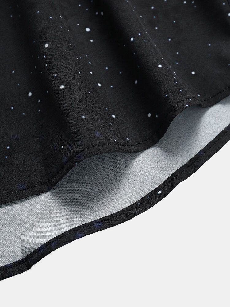 Herren Galaxy Planet Print Schwarze Hemden Mit Revers