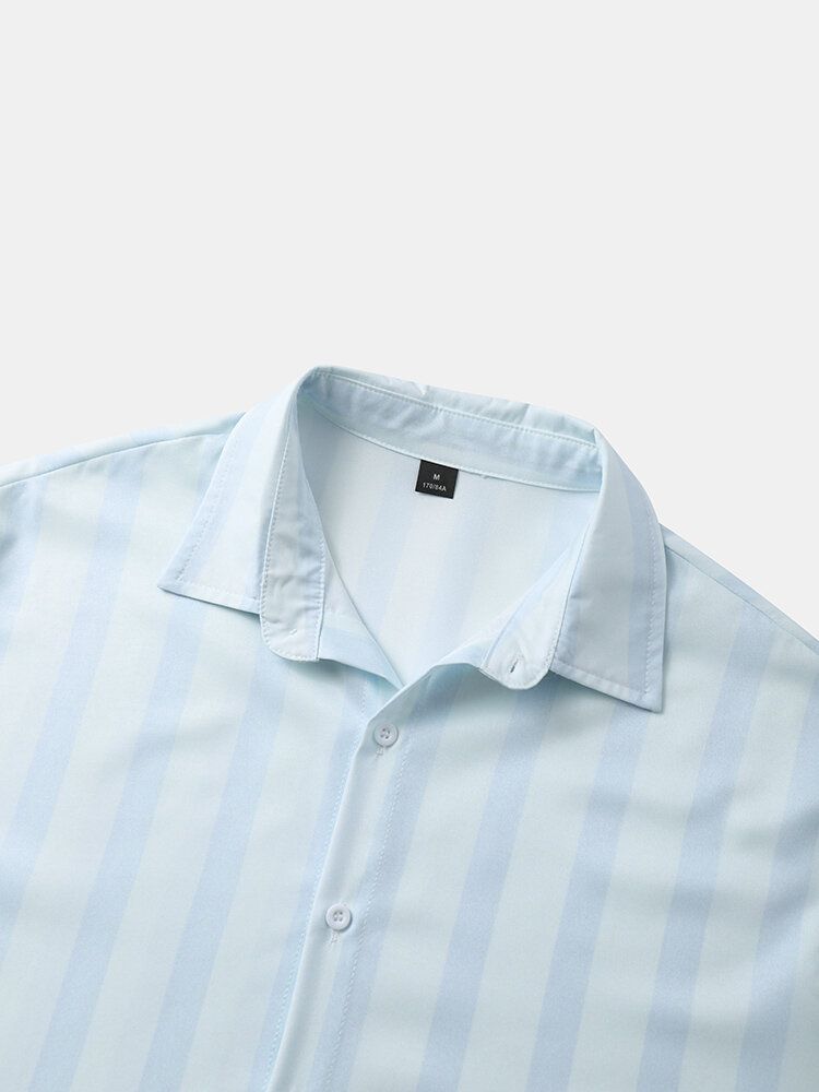 Herren Gestreifte Hit Color Buttons Up Elegant Holiday All Matched Short Sleeve Shirts