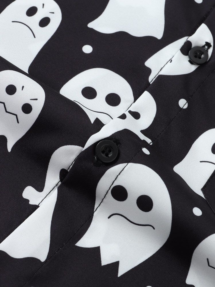 Herren Halloween Allover Ghost Print Button Up Pocket Freizeithemden