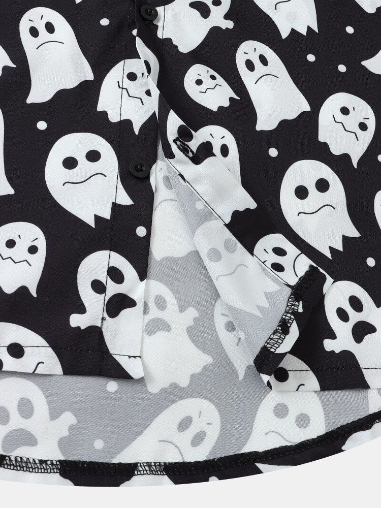 Herren Halloween Allover Ghost Print Button Up Pocket Freizeithemden