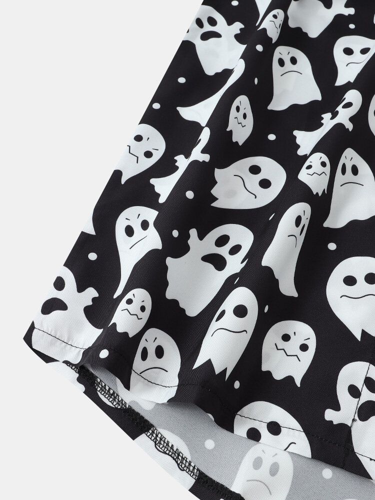 Herren Halloween Allover Ghost Print Button Up Pocket Freizeithemden