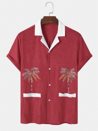 Herren Handtuch Coconut Tree Print Double Pocketsrevere Collar Holiday Shirts