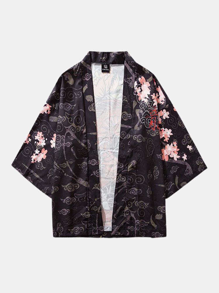 Herren-kimono Im Ethno-stil Loong Gragon-druck Mit Elastischer Taille Zweiteilige Outfits