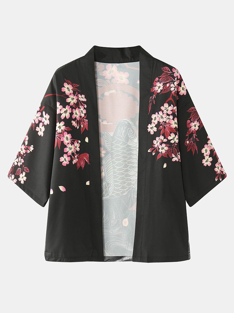 Herren-kimono Mit Karpfen-blumendruck Japanischer Fisch Elastische Taille Zweiteilige Outfits