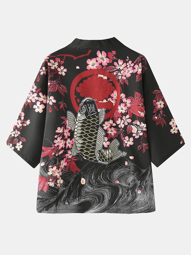 Herren-kimono Mit Karpfen-blumendruck Japanischer Fisch Elastische Taille Zweiteilige Outfits